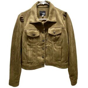 KUT Faux Suede Cropped Jacket Women's Small Green Brown Western Motto Coat EUC